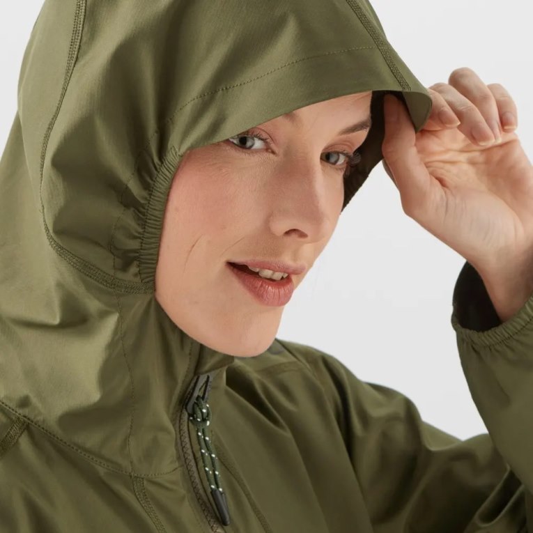 Olive Salomon Outlife Long Packable Women's Windbreaker | IE OD6790